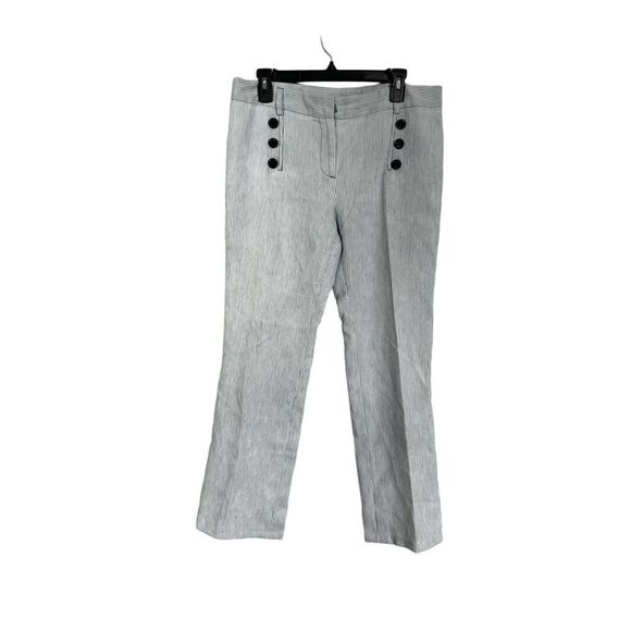 Zara EUC High Rise Striped Pants With ContrasFront Buttons Size L - Picture 1 of 7